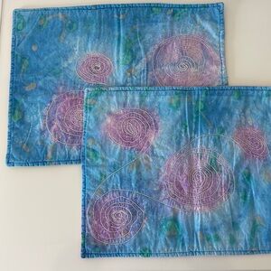Reversible Batik Cotton Placemats Pair Handmade Double Sided 90s Boho Vintage